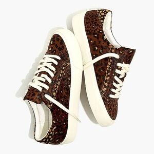 NEW Madewell Sidewalk Low-Top Sneakers in Painted Leopard Colorblock Calf Hair